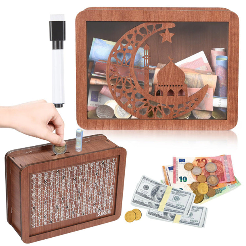Wooden Money Box with Counter